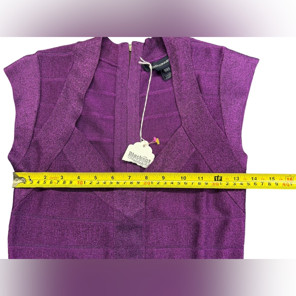 FRENCH CONNECTION Vintage SIZE 6 DEEP PURPLE BANDAGE BODYCON MINI stretchy DRESS - Picture 10 of 12